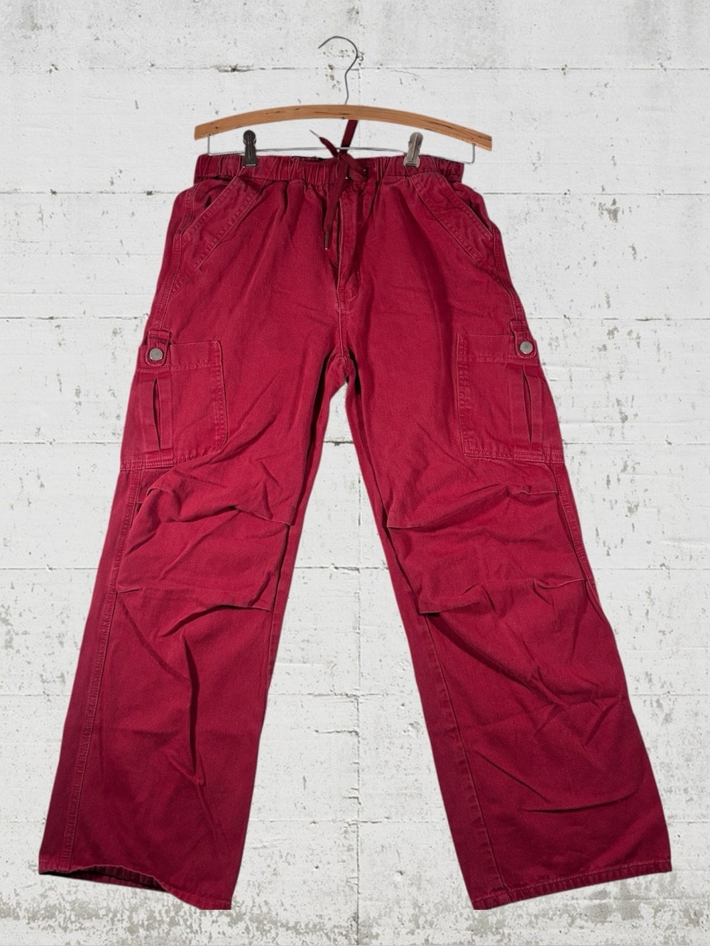 Cider Drawstring Womens Wide Leg Cargo Pants Size M Red